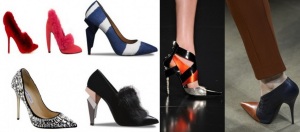 Colorful pointed shoes with fur