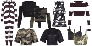 Camouflage tank top, some cropped models, and overalls